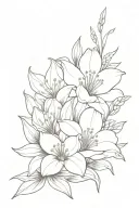larkspur, water lily, lily of the valley, marigold, cosmo flowers tattoo design idea