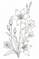 larkspur, water lily, lily of the valley, marigold, cosmo flowers tattoo design idea