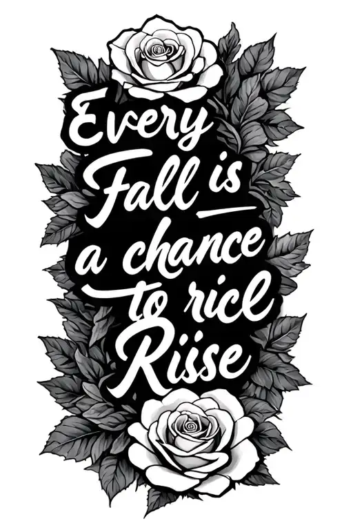 "Every fall is a chance to rise" put the text written and connect it with some roses and stuff tattoo design idea