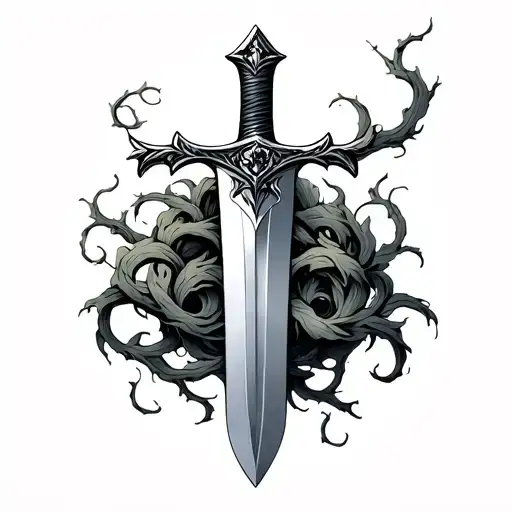 sword with vines intertwining tattoo design idea